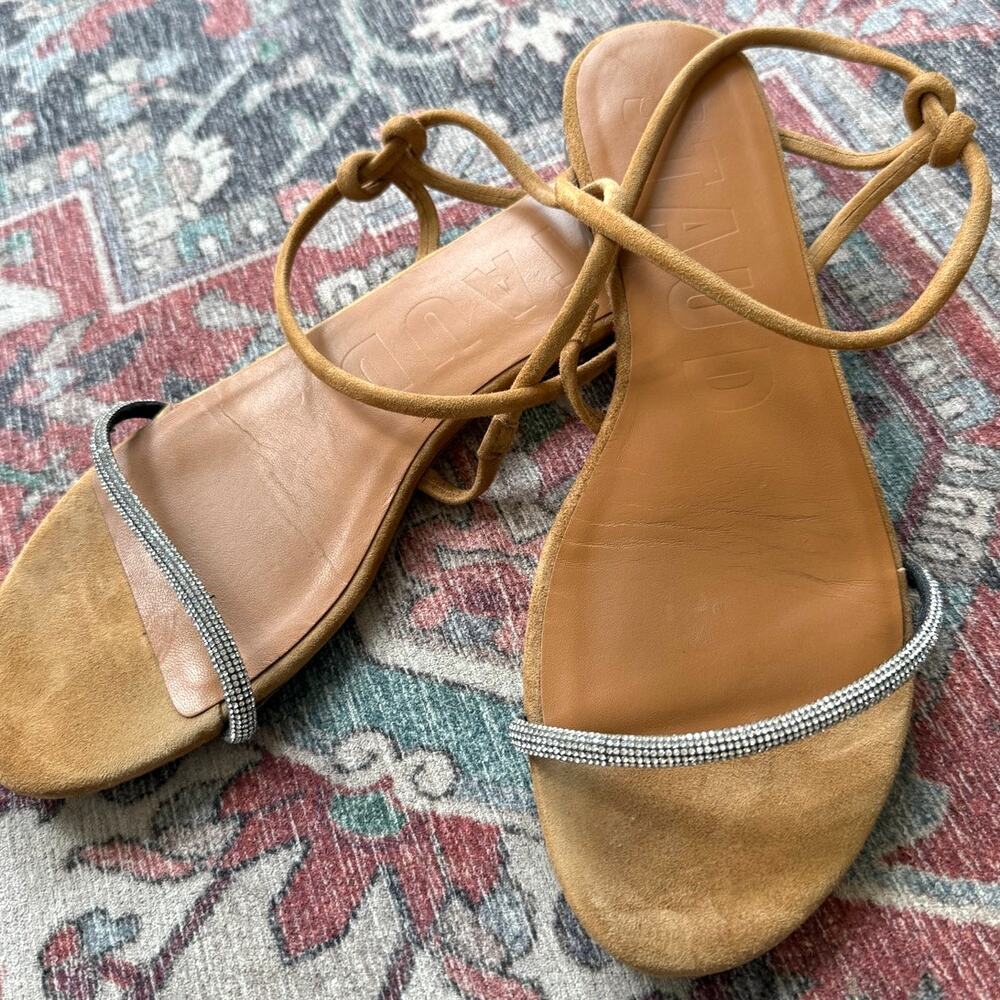 Staud Womens Laurel Crystal Strappy Sandal in Tan Brown Rhinestone Size 40 10